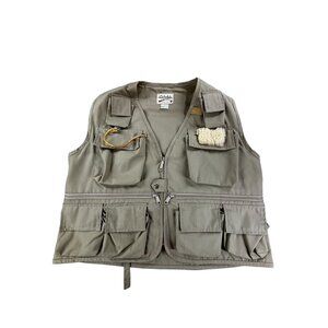 Cabelas Khaki Fly Fishing Vest M Patch & Fly Loop Outdoor Tactical Utility